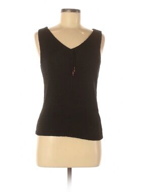 A.S. FUSION Black V-Neck Sleeveless Knit Top with Beaded Tie